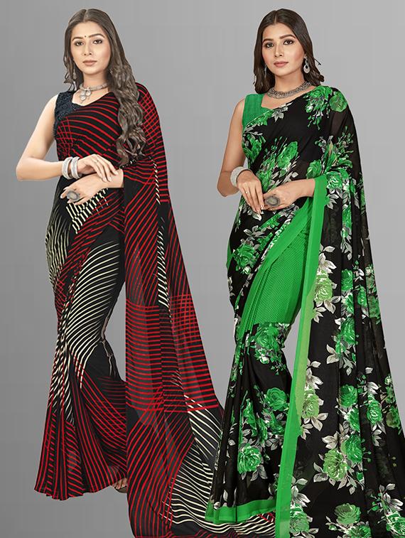 women pack of 2 printed saree with blouse - 21406076 - Zoom Image - 0