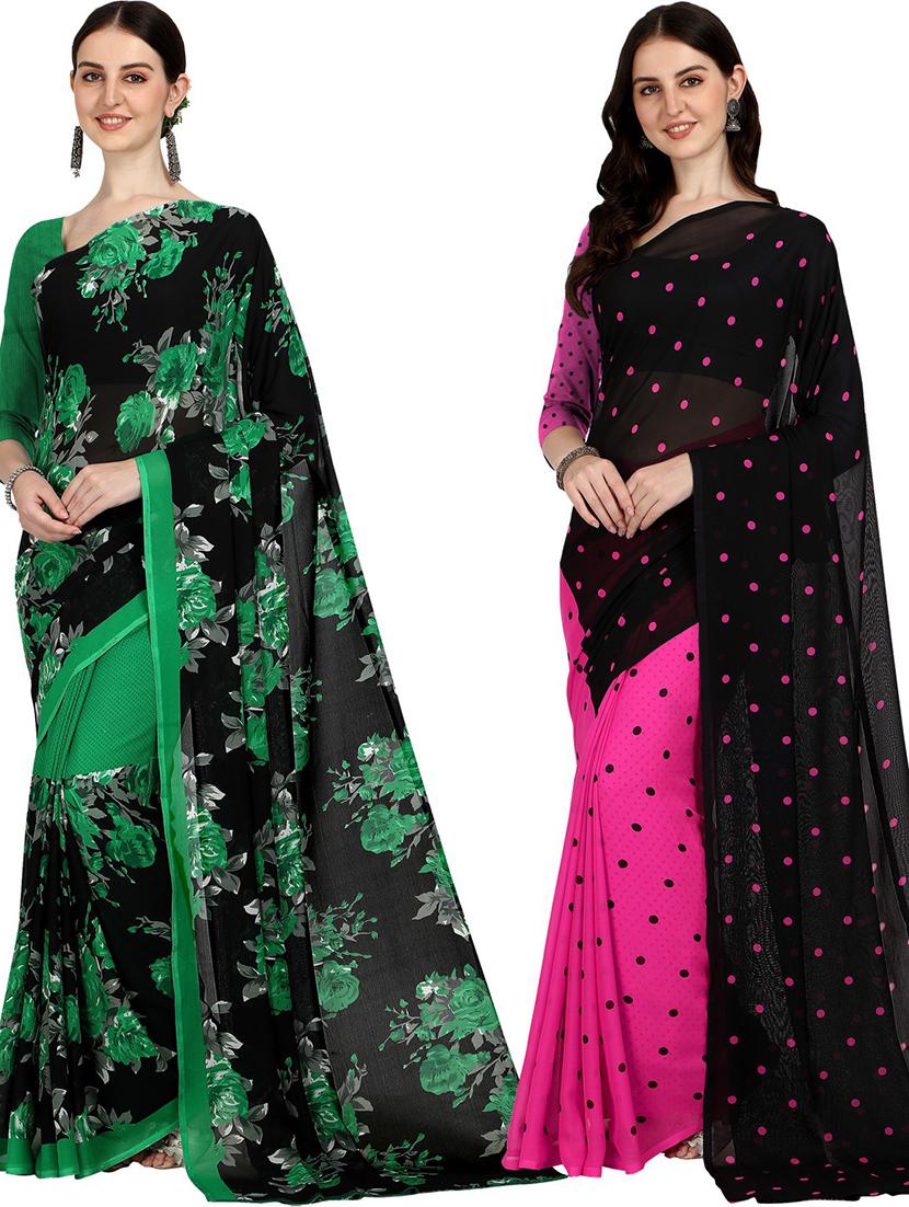 pack of 2 printed casual wear sarees with blouse - 21406097 - Zoom Image - 0