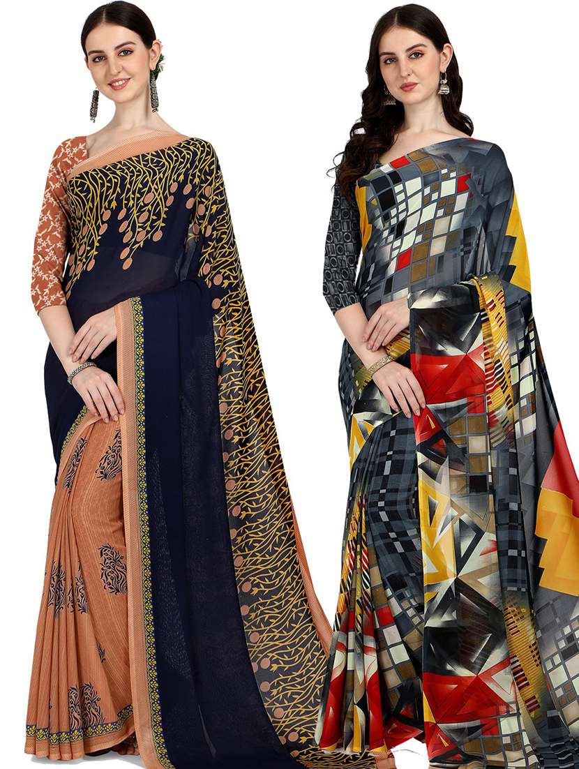 pack of 2 printed casual wear sarees with blouse