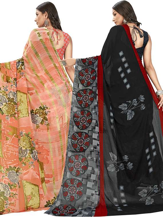 pack of 2 printed casual wear sarees with blouse - 21406156 -  Standard Image - 3