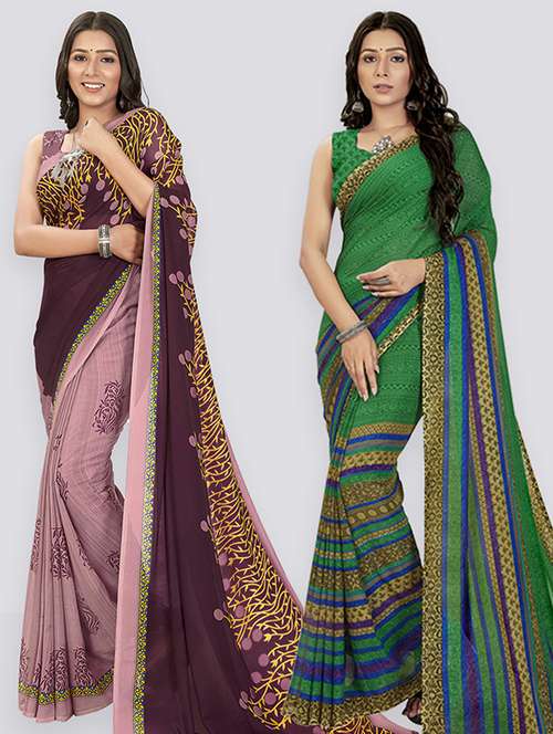 pack of 2 casual wear combo sarees with blouse - 21406175 -  Standard Image - 0