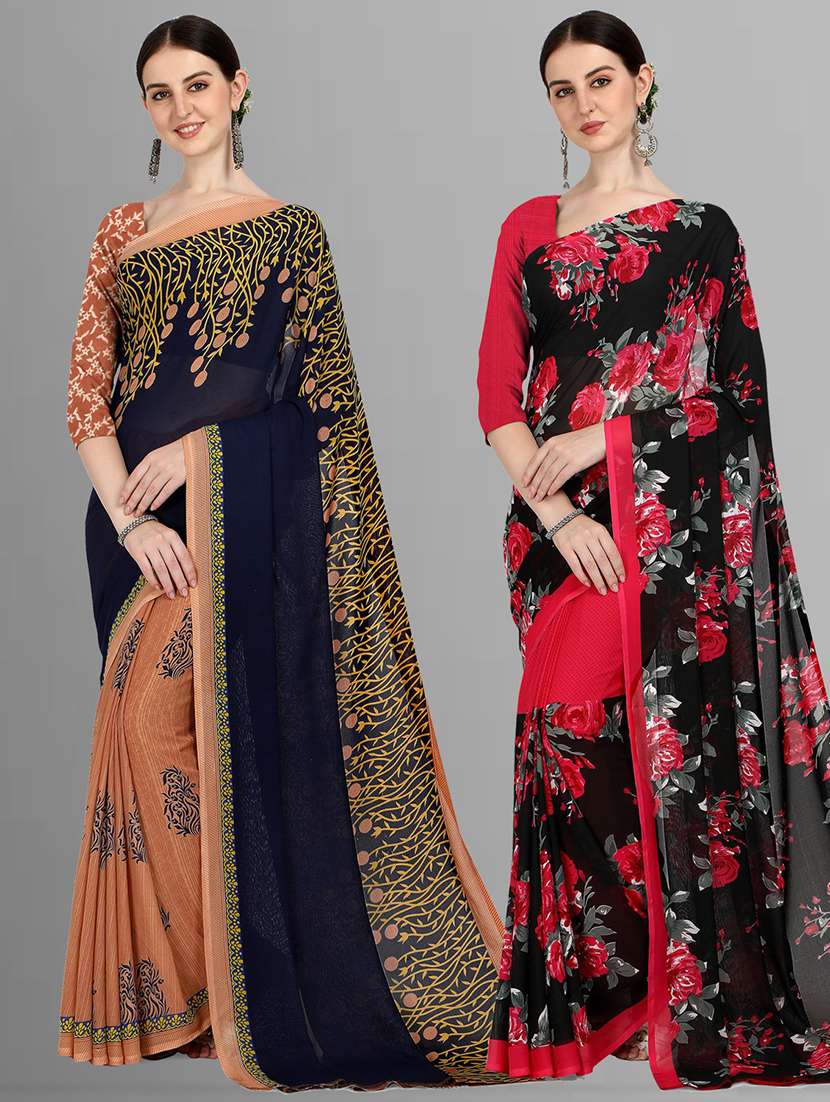 pack of 2 printed casual wear sarees with blouse