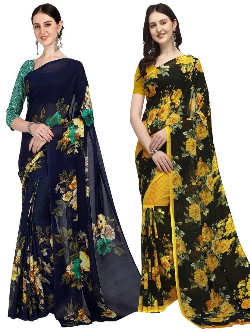 pack of 2 multi colored combo saree with blouse