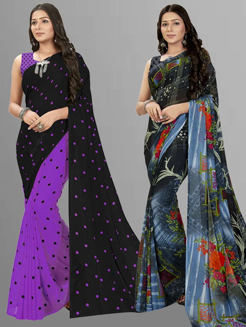 pack of 2 multi colored combo saree with blouse