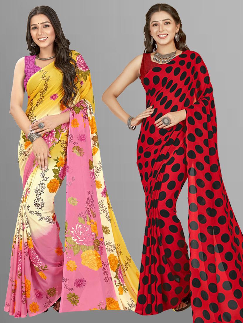 pack of 2 multi colored combo saree with blouse - 21406259 - Zoom Image - 0