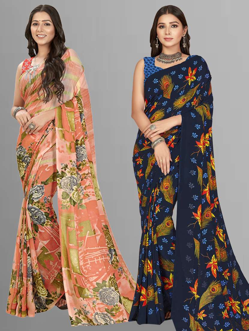 pack of 2 multi colored combo saree with blouse