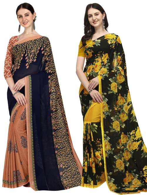pack of 2 multi colored combo saree with blouse - 21406267 -  Standard Image - 0