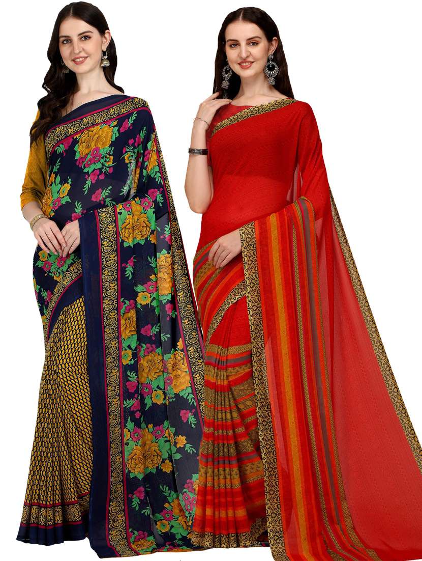 pack of 2 multi colored combo saree with blouse