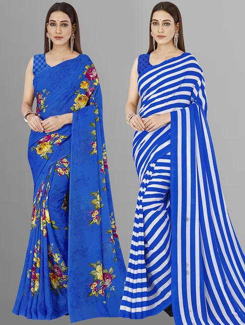 women pack of 2 printed saree with blouse - 21406374 - Standard Image - 0