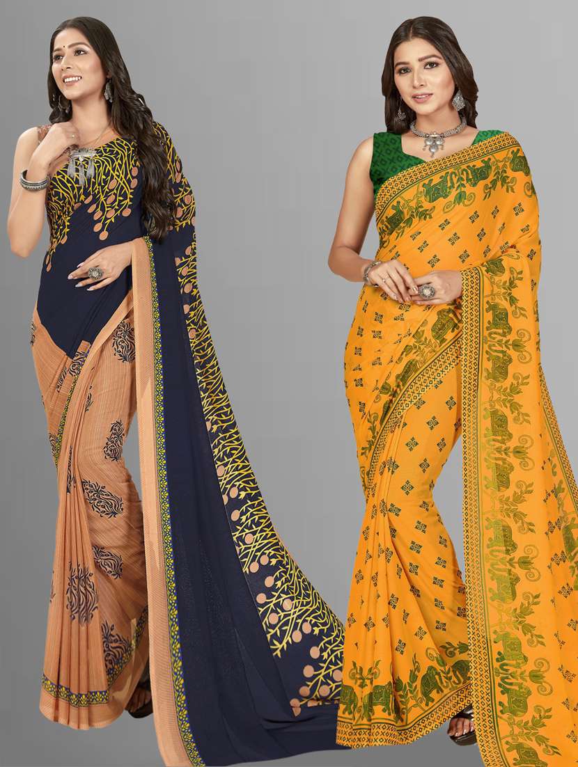 pack of 2 women printed sarees with blouse