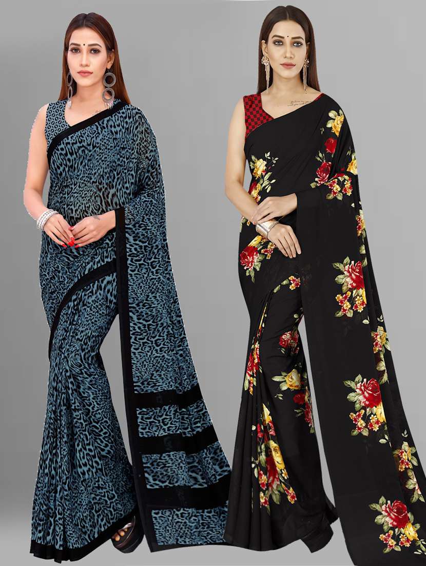 pack of 2 women printed sarees with blouse