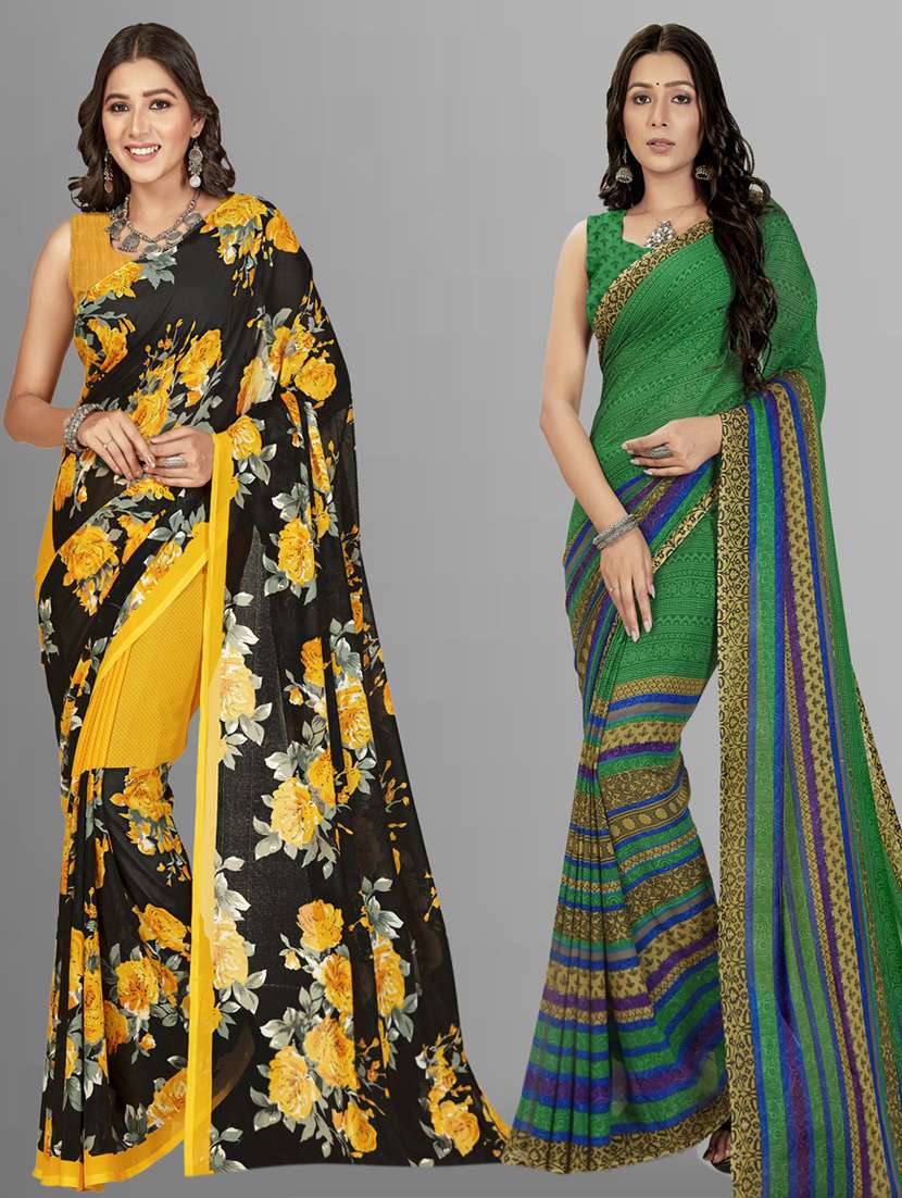 pack of 2 women printed sarees with blouse