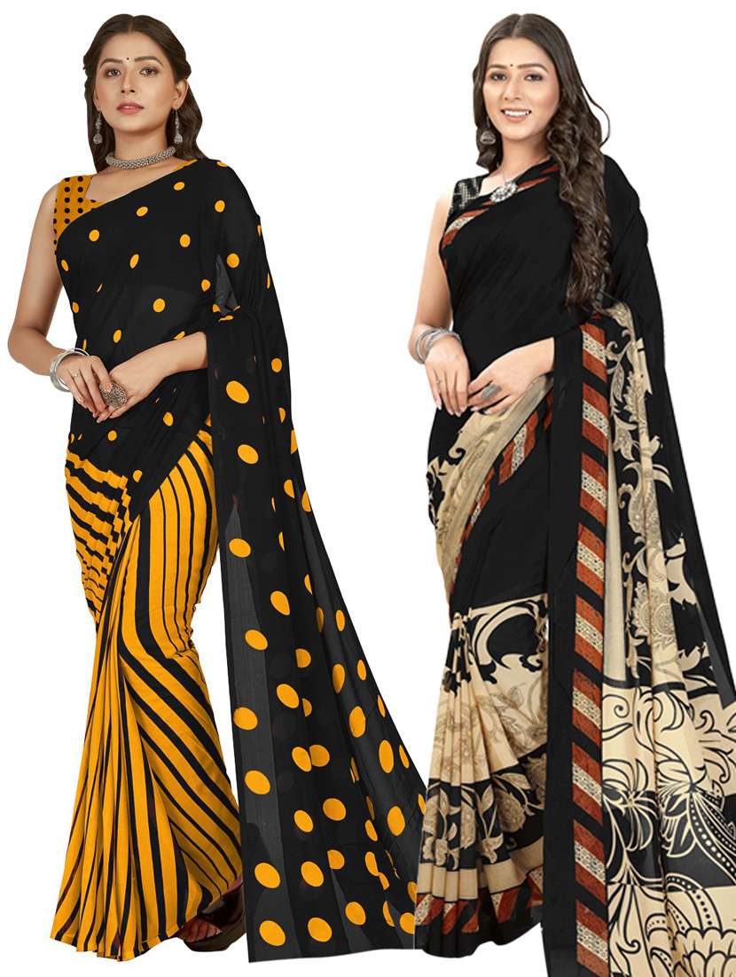 pack of 2 women printed sarees with blouse