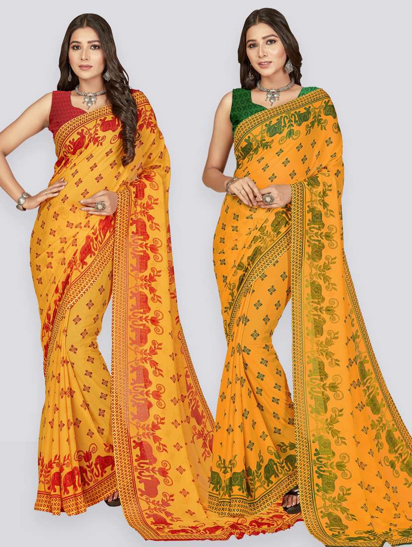 pack of 2 women printed sarees with blouse