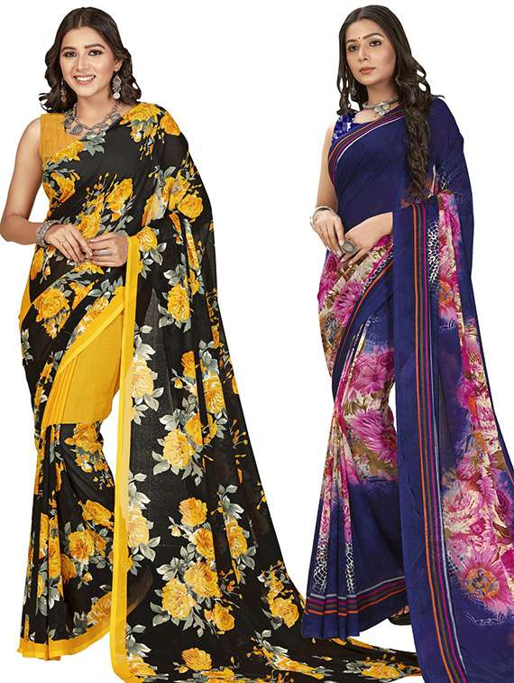 women pack of 2 printed saree with blouse