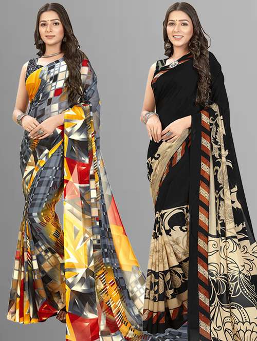 women pack of 2 printed saree with blouse - 21406478 -  Standard Image - 0