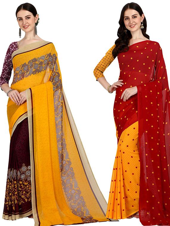 pack of 2 printed casual wear sarees with blouse - 21406570 - Zoom Image - 0