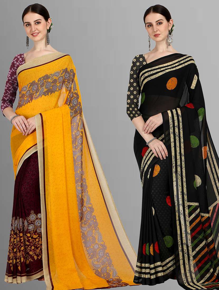 women combo pack of 2 printed saree with blouse