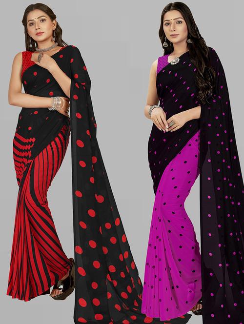 pack of 2 printed casual wear sarees with blouse - 21406611 - Standard Image - 0