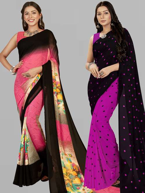 pack of 2 printed casual wear sarees with blouse - 21406647 -  Standard Image - 0