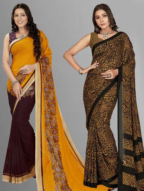 pack of 2 printed casual wear sarees with blouse - 21406652 -  Standard Image - 0