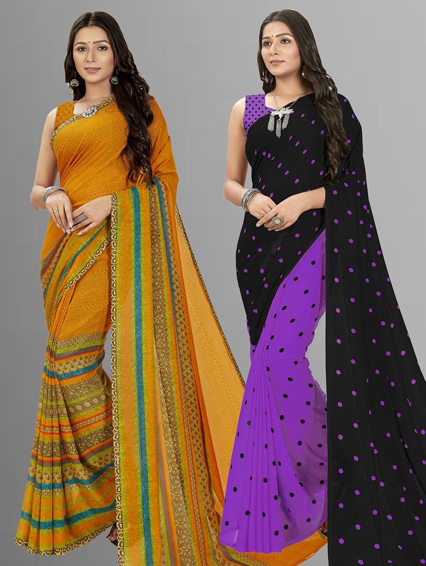 women combo pack of 2 printed saree with blouse - 21406666 - Zoom Image - 0