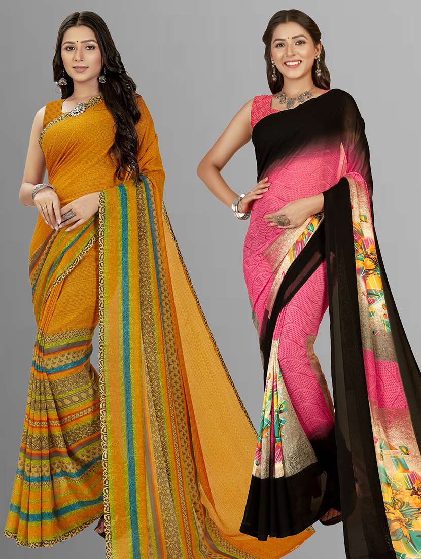 pack of 2 printed casual wear sarees with blouse