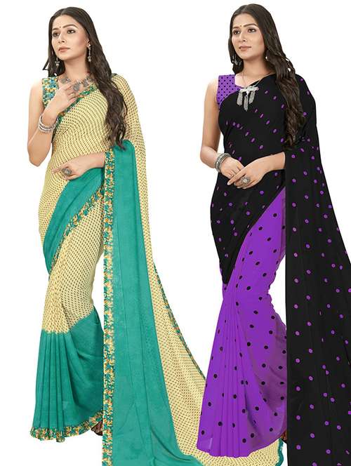 pack of 2 printed casual wear sarees with blouse - 21406697 -  Standard Image - 0