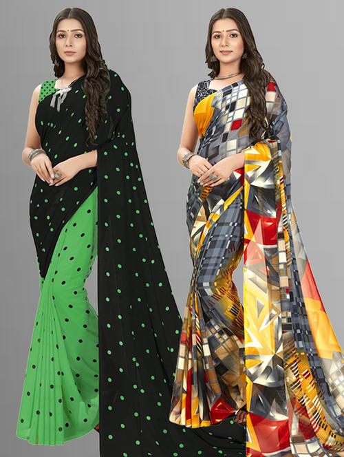 pack of 2 printed casual wear sarees with blouse - 21406726 - Standard Image - 0