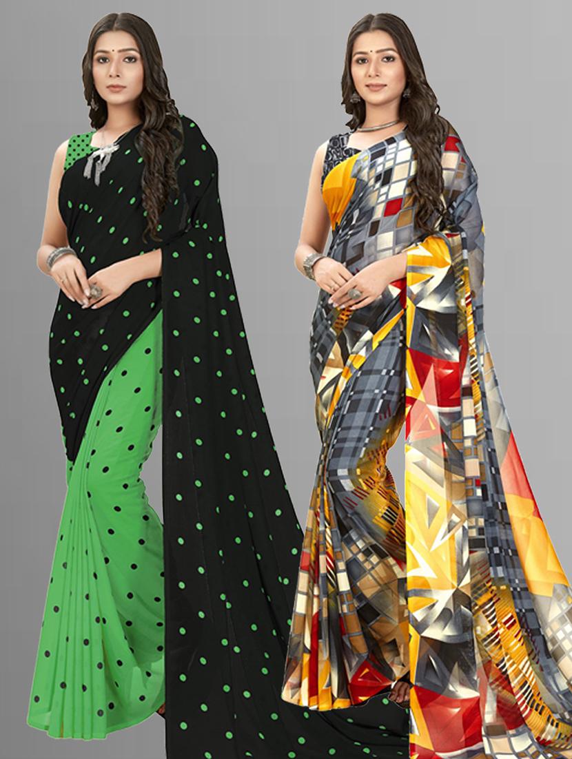pack of 2 printed casual wear sarees with blouse - 21406726 - Zoom Image - 0