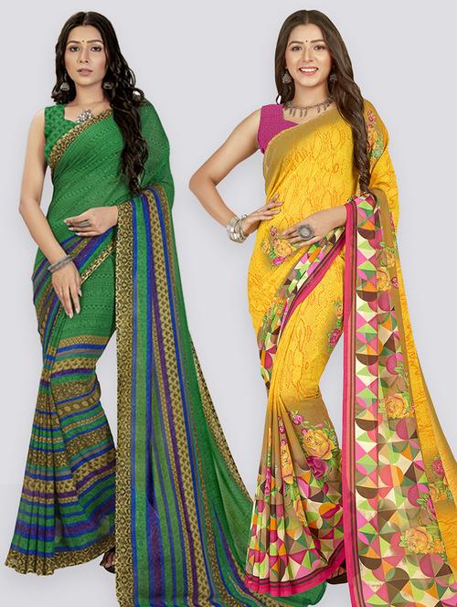 pack of 2 printed casual wear sarees with blouse - 21406782 - Standard Image - 0