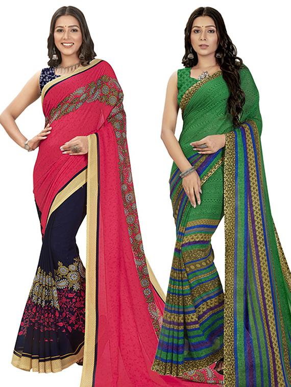 pack of 2 printed casual wear sarees with blouse - 21406792 -  Zoom Image - 0