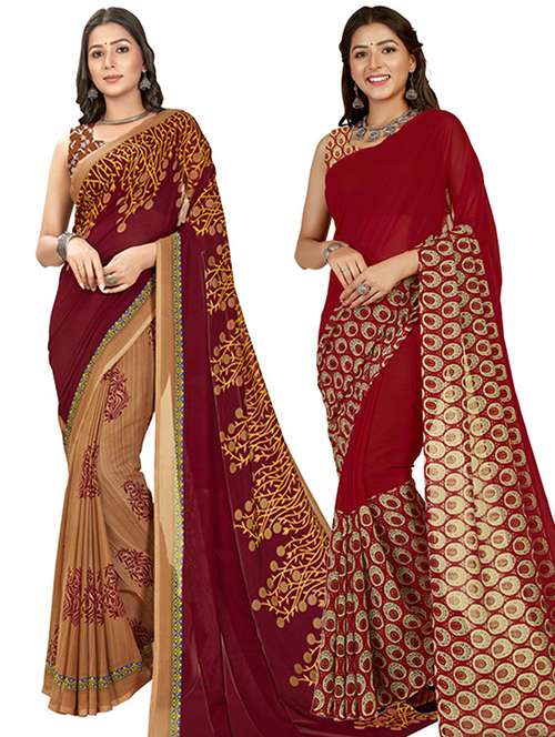 pack of 2 printed casual wear sarees with blouse - 21406794 -  Standard Image - 0