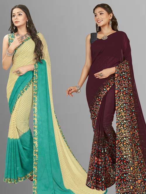 pack of 2 printed casual wear sarees with blouse - 21406799 -  Standard Image - 0