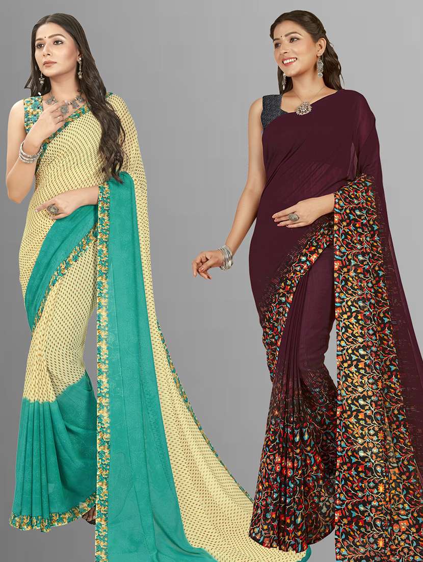 pack of 2 printed casual wear sarees with blouse