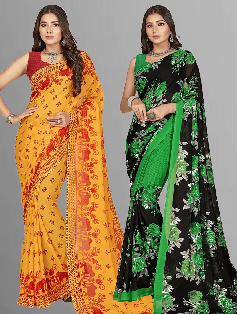 women multi color printed saree combo with blouse