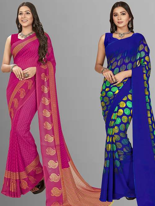 pack of 2 printed casual wear sarees with blouse - 21406836 -  Standard Image - 0