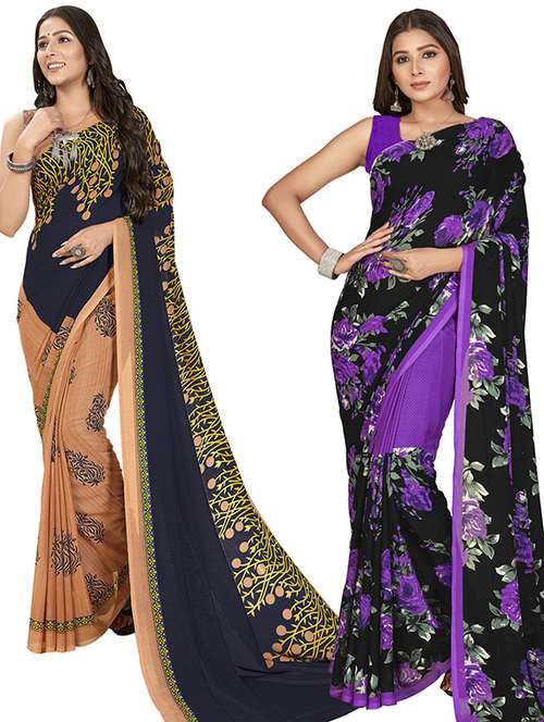 women pack of 2 printed saree with blouse - 21406863 -  Standard Image - 0
