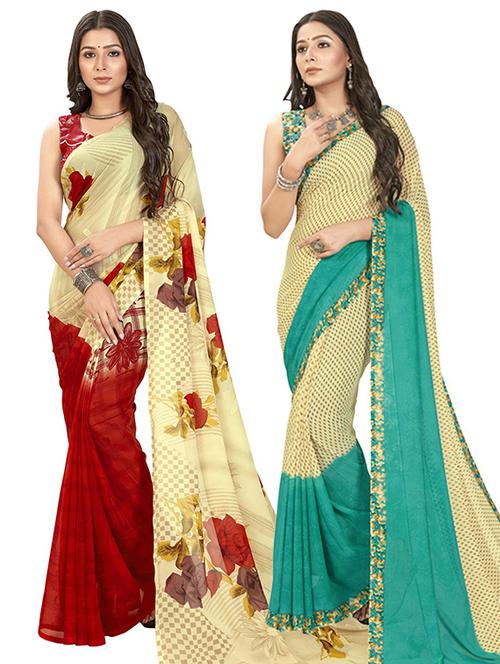 pack of 2 casual wear combo sarees with blouse - 21406864 - Standard Image - 0