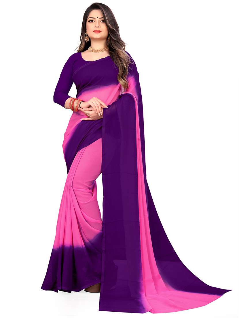 pink ombre georgette saree with blouse