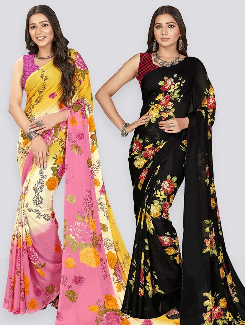 women multi color printed saree combo with blouse
