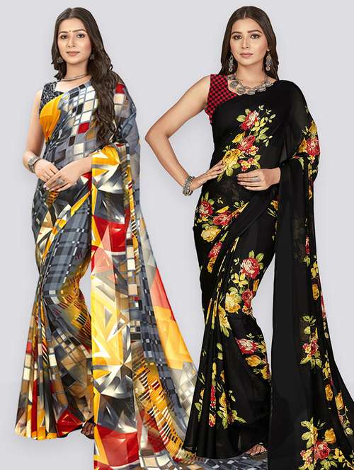 pack of 2 printed casual wear sarees with blouse - 21407010 -  Standard Image - 0