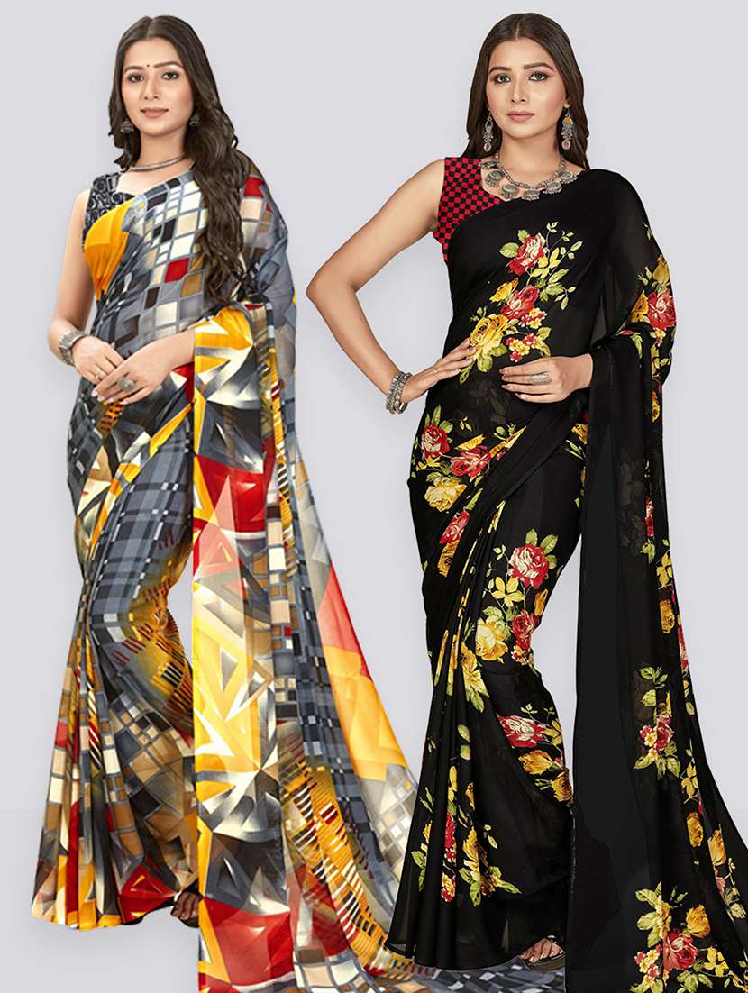 pack of 2 printed casual wear sarees with blouse