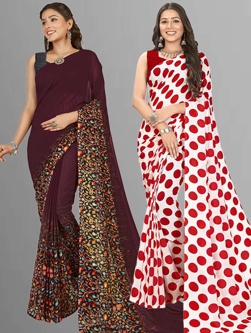 women multi color printed saree combo with blouse
