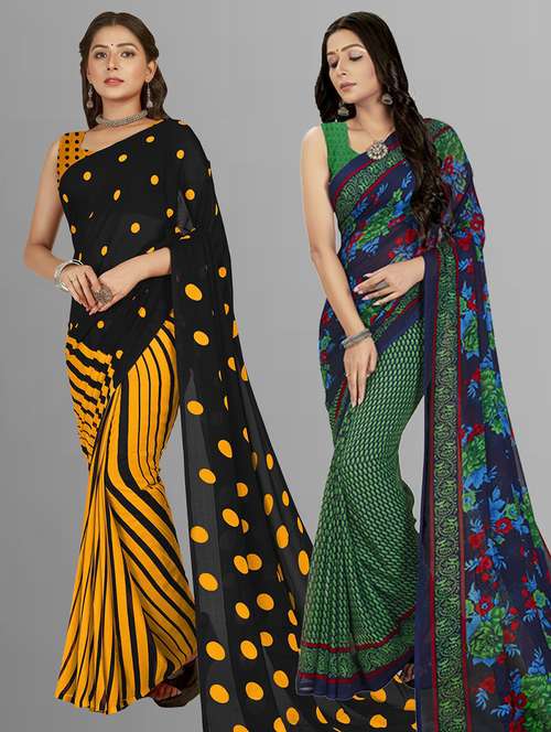 pack of 2 printed casual wear sarees with blouse - 21407081 -  Standard Image - 0