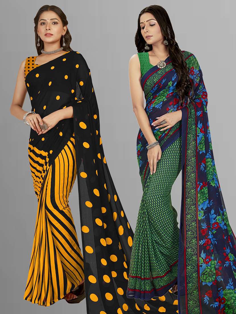 pack of 2 printed casual wear sarees with blouse