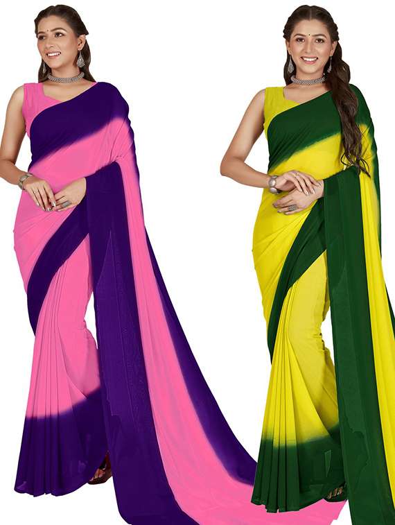 women pack of 2 color block saree with blouse