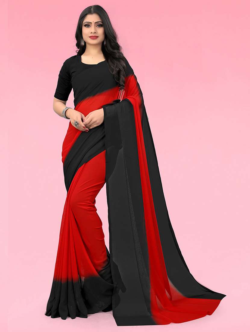 women color block casual wear saree with blouse