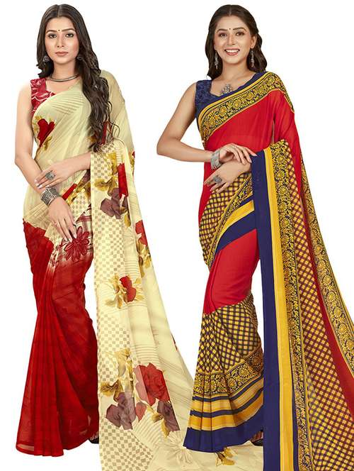 pack of 2 casual wear combo sarees with blouse - 21407317 -  Standard Image - 0