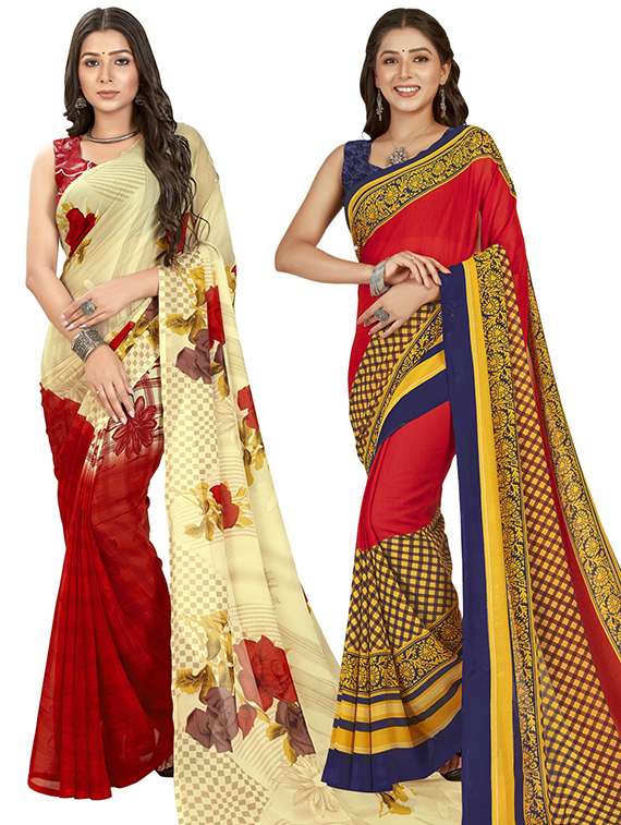pack of 2 casual wear combo sarees with blouse
